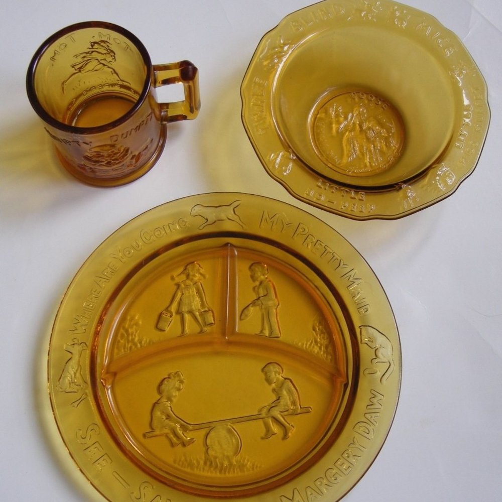 Childrens Dish Set Nursery Rhymes 3 Pieces Vintage - Picture 1 of 8